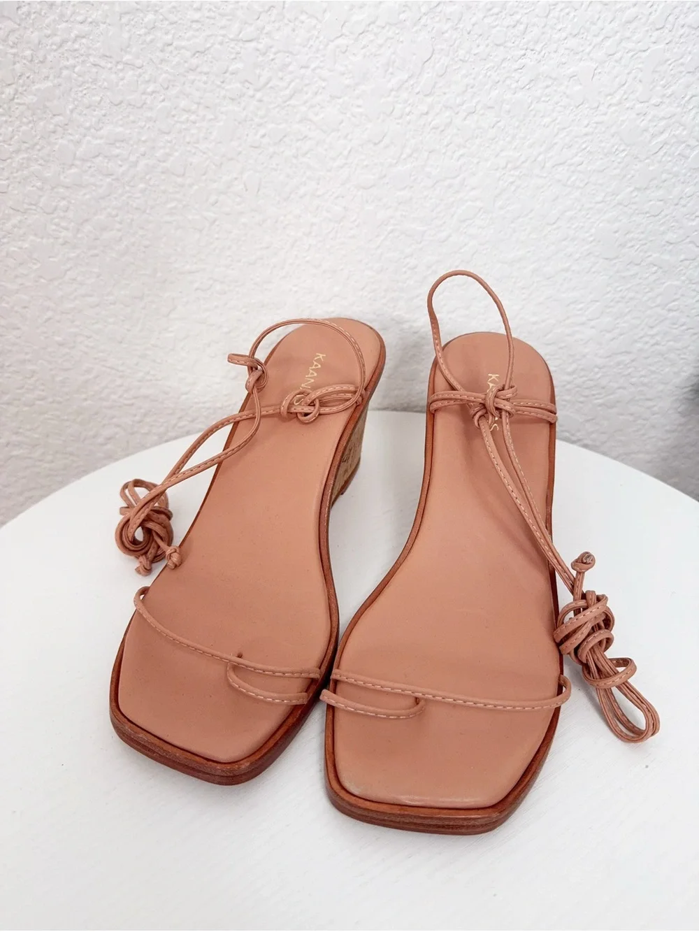 Kaanas Amiata Naked Ankle Wrap Wedge Summer Casual Sandals Peach Size 6